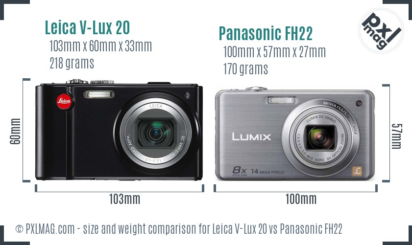 Leica V-Lux 20 vs Panasonic FH22 size comparison