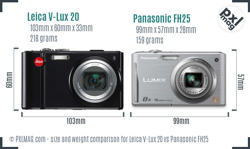 Leica V-Lux 20 vs Panasonic FH25 size comparison