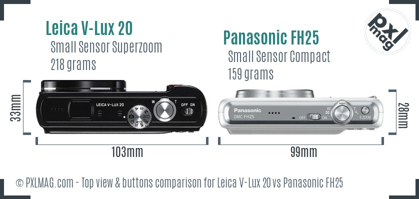 Leica V-Lux 20 vs Panasonic FH25 top view buttons comparison