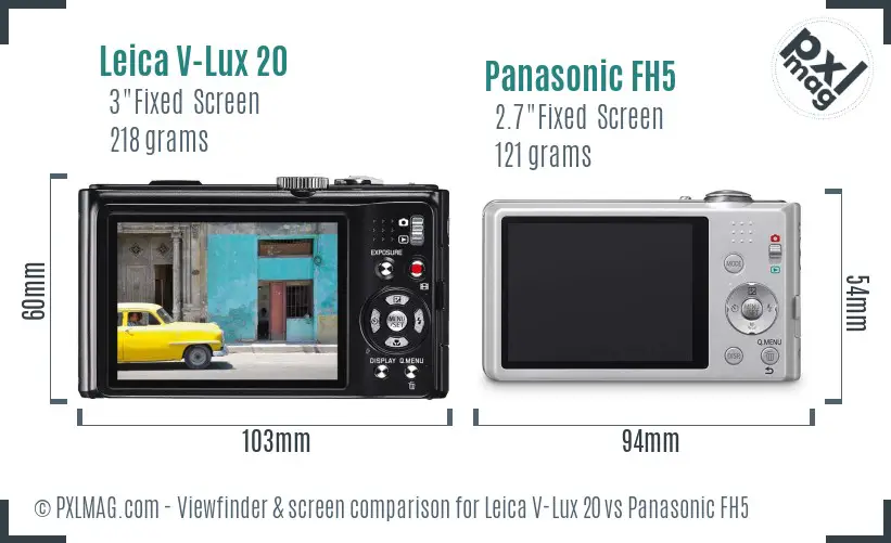 Leica V-Lux 20 vs Panasonic FH5 Screen and Viewfinder comparison