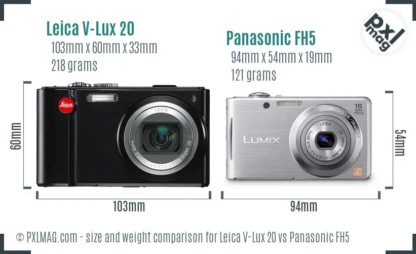 Leica V-Lux 20 vs Panasonic FH5 size comparison