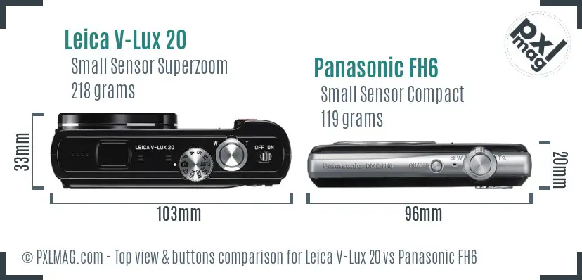 Leica V-Lux 20 vs Panasonic FH6 top view buttons comparison Leica V-Lux 20 vs Panasonic FH6 top view buttons comparison