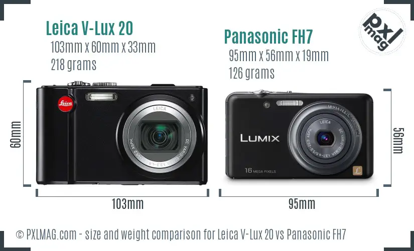 Leica V-Lux 20 vs Panasonic FH7 size comparison