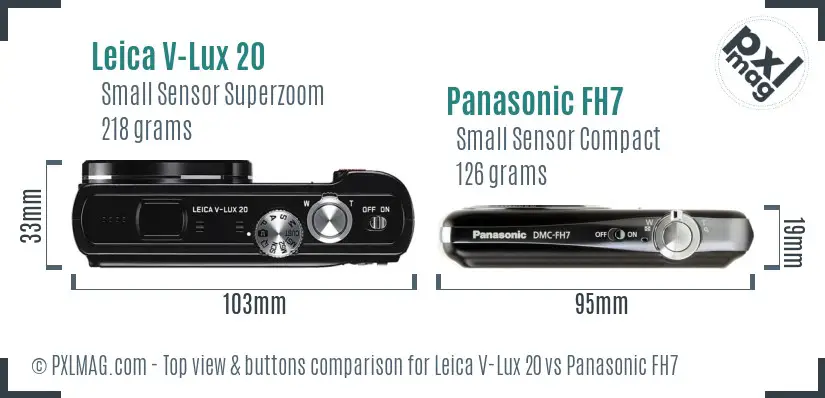 Leica V-Lux 20 vs Panasonic FH7 top view buttons comparison