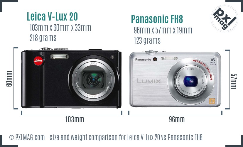 Leica V-Lux 20 vs Panasonic FH8 size comparison