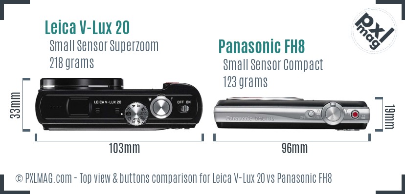 Leica V-Lux 20 vs Panasonic FH8 top view buttons comparison