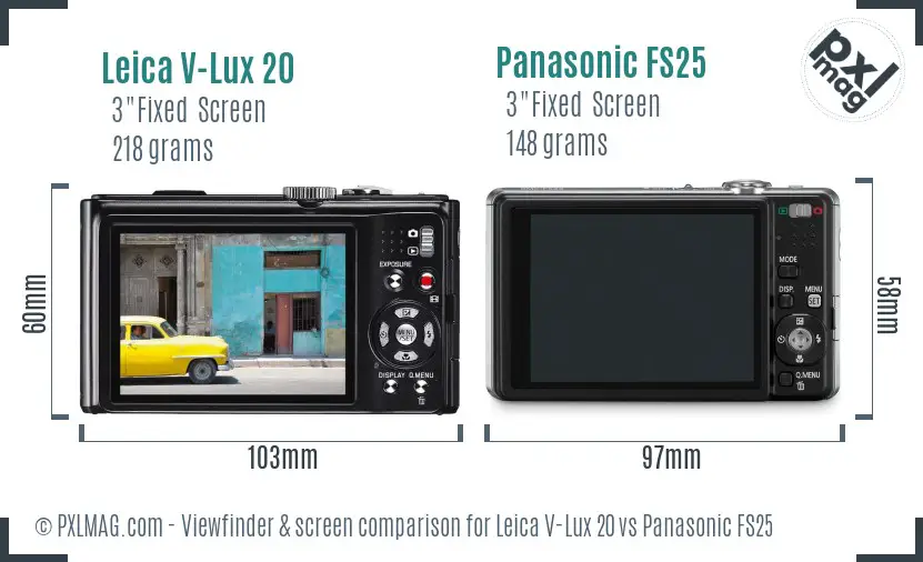 Leica V-Lux 20 vs Panasonic FS25 Screen and Viewfinder comparison