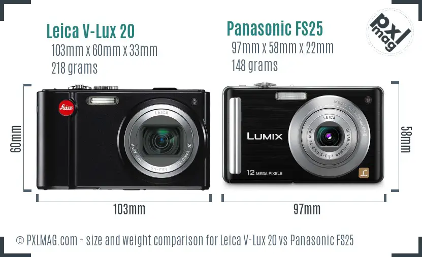 Leica V-Lux 20 vs Panasonic FS25 size comparison