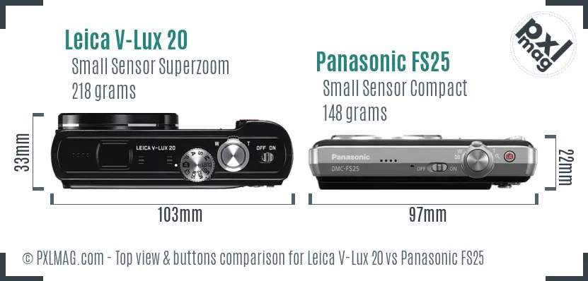 Leica V-Lux 20 vs Panasonic FS25 top view buttons comparison