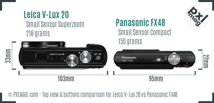 Leica V-Lux 20 vs Panasonic FX48 top view buttons comparison