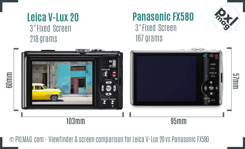 Leica V-Lux 20 vs Panasonic FX580 Screen and Viewfinder comparison