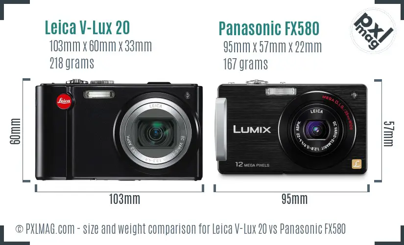 Leica V-Lux 20 vs Panasonic FX580 size comparison