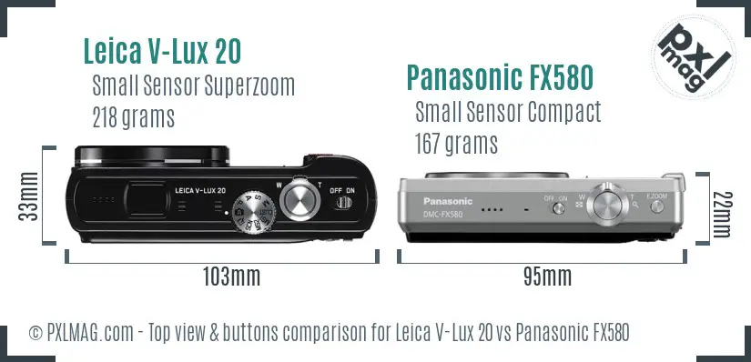 Leica V-Lux 20 vs Panasonic FX580 top view buttons comparison