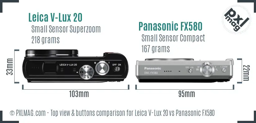 Leica V-Lux 20 vs Panasonic FX580 top view buttons comparison Leica V-Lux 20 vs Panasonic FX580 top view buttons comparison