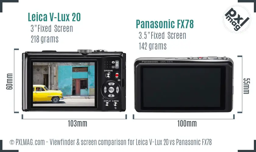 Leica V-Lux 20 vs Panasonic FX78 Screen and Viewfinder comparison