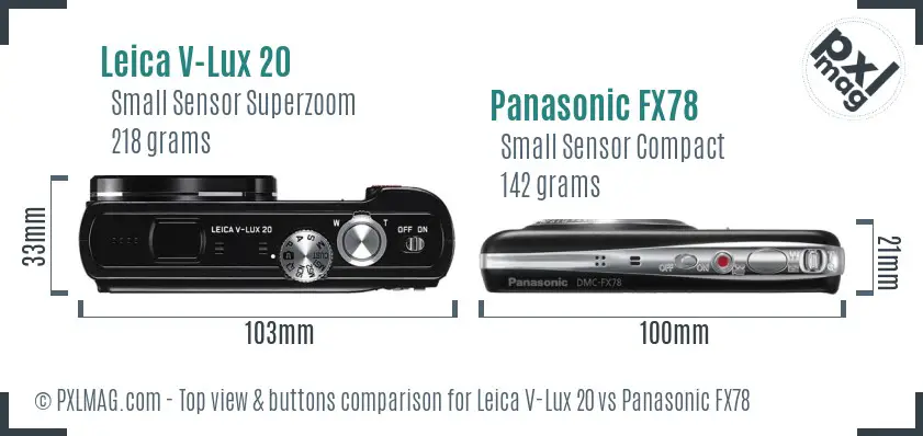 Leica V-Lux 20 vs Panasonic FX78 top view buttons comparison