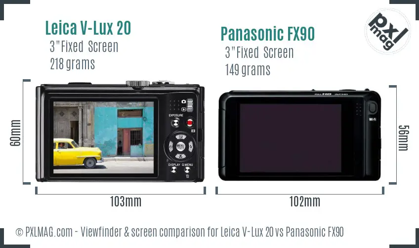 Leica V-Lux 20 vs Panasonic FX90 Screen and Viewfinder comparison