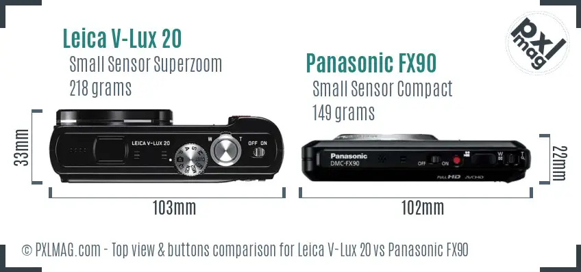 Leica V-Lux 20 vs Panasonic FX90 top view buttons comparison