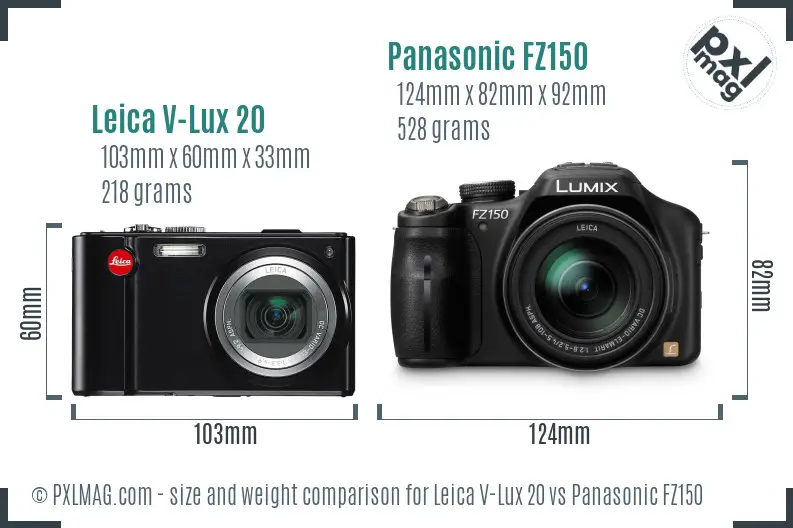 Leica V-Lux 20 vs Panasonic FZ150 size comparison Leica V-Lux 20 vs Panasonic FZ150 size comparison