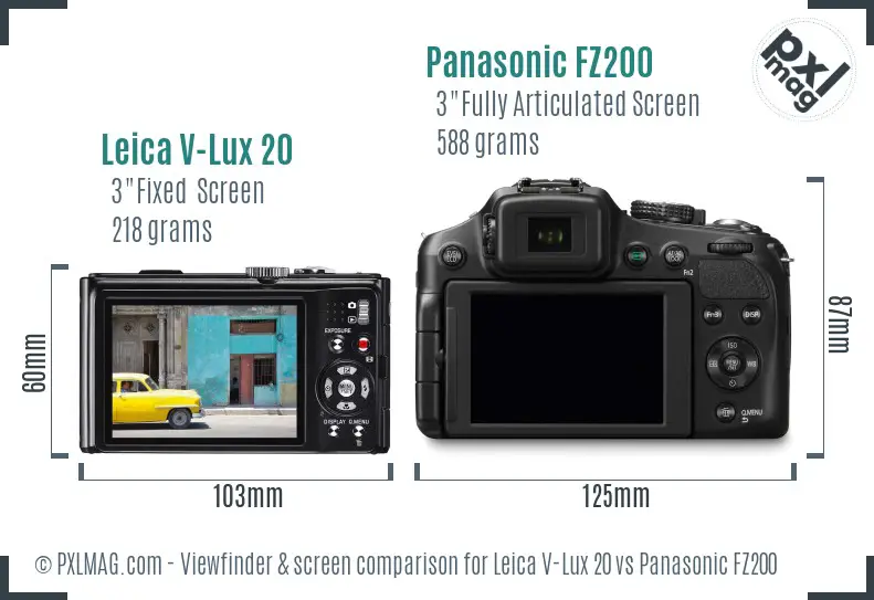 Leica V-Lux 20 vs Panasonic FZ200 Screen and Viewfinder comparison