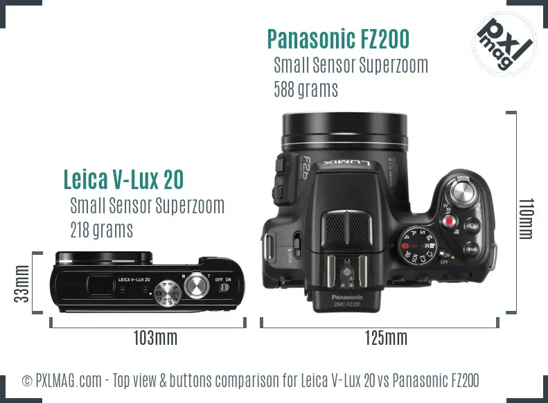 Leica V-Lux 20 vs Panasonic FZ200 top view buttons comparison
