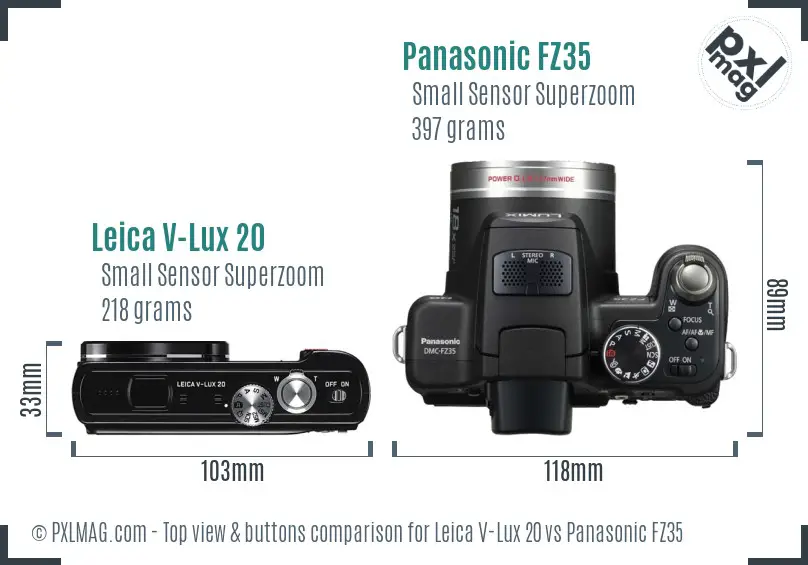 Leica V-Lux 20 vs Panasonic FZ35 top view buttons comparison