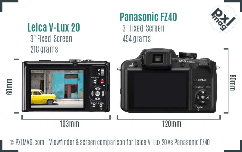 Leica V-Lux 20 vs Panasonic FZ40 Screen and Viewfinder comparison