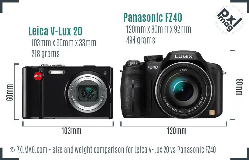 Leica V-Lux 20 vs Panasonic FZ40 size comparison