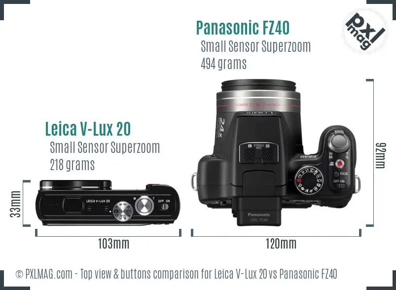 Leica V-Lux 20 vs Panasonic FZ40 top view buttons comparison