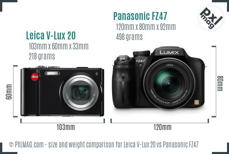 Leica V-Lux 20 vs Panasonic FZ47 size comparison