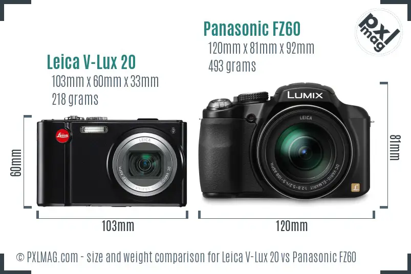 Leica V-Lux 20 vs Panasonic FZ60 size comparison