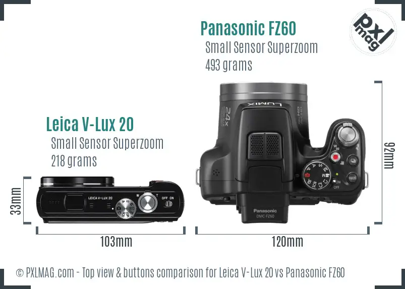 Leica V-Lux 20 vs Panasonic FZ60 top view buttons comparison