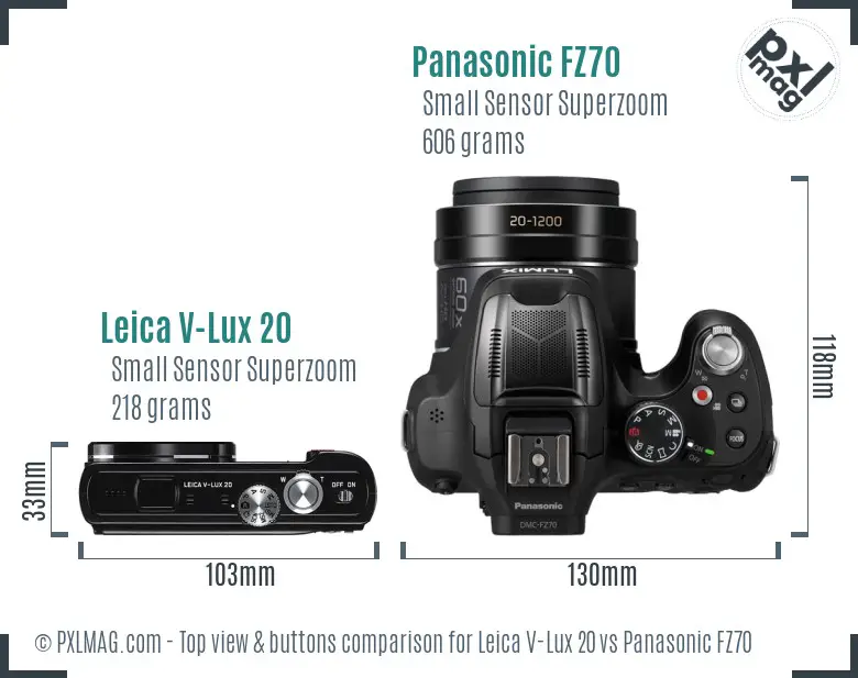 Leica V-Lux 20 vs Panasonic FZ70 top view buttons comparison