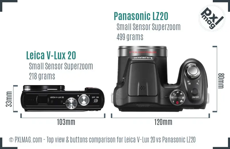 Leica V-Lux 20 vs Panasonic LZ20 top view buttons comparison