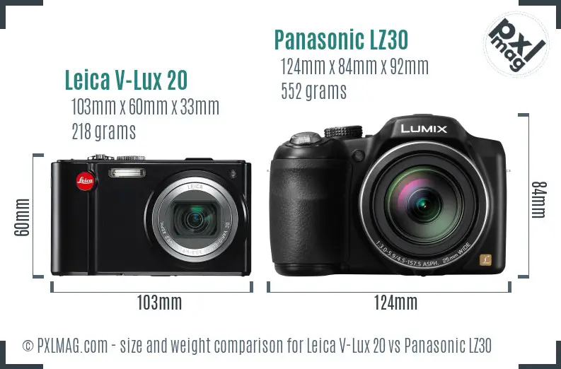 Leica V-Lux 20 vs Panasonic LZ30 size comparison