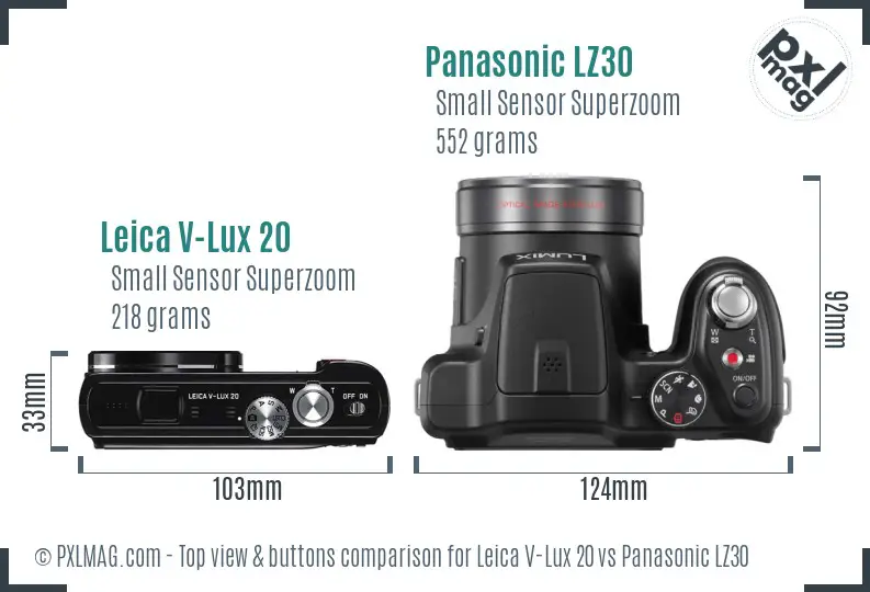 Leica V-Lux 20 vs Panasonic LZ30 top view buttons comparison