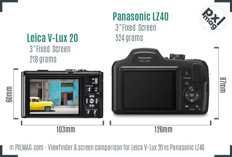 Leica V-Lux 20 vs Panasonic LZ40 Screen and Viewfinder comparison