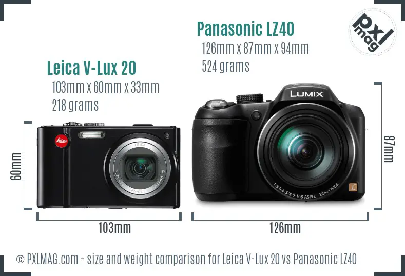 Leica V-Lux 20 vs Panasonic LZ40 size comparison