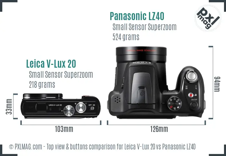 Leica V-Lux 20 vs Panasonic LZ40 top view buttons comparison