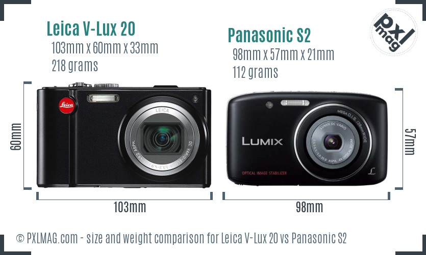 Leica V-Lux 20 vs Panasonic S2 size comparison
