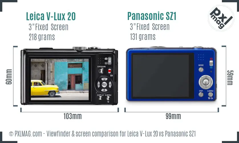 Leica V-Lux 20 vs Panasonic SZ1 Screen and Viewfinder comparison Leica V-Lux 20 vs Panasonic SZ1 Screen and Viewfinder comparison