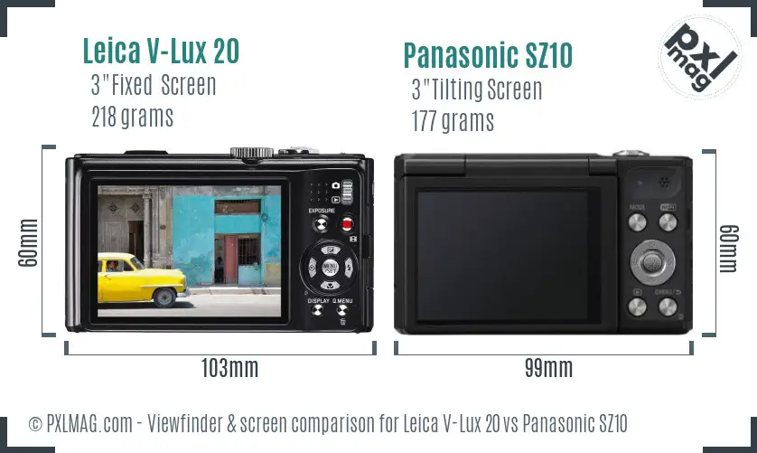 Leica V-Lux 20 vs Panasonic SZ10 Screen and Viewfinder comparison