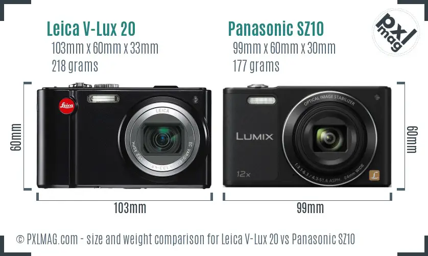 Leica V-Lux 20 vs Panasonic SZ10 size comparison