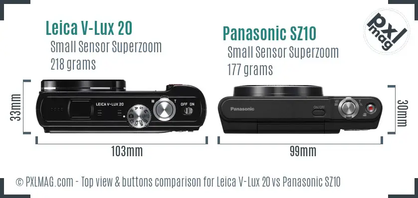 Leica V-Lux 20 vs Panasonic SZ10 top view buttons comparison