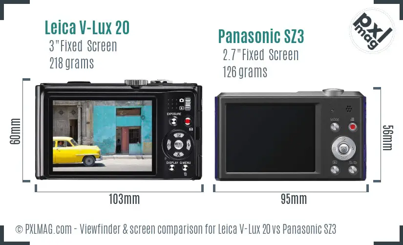 Leica V-Lux 20 vs Panasonic SZ3 Screen and Viewfinder comparison