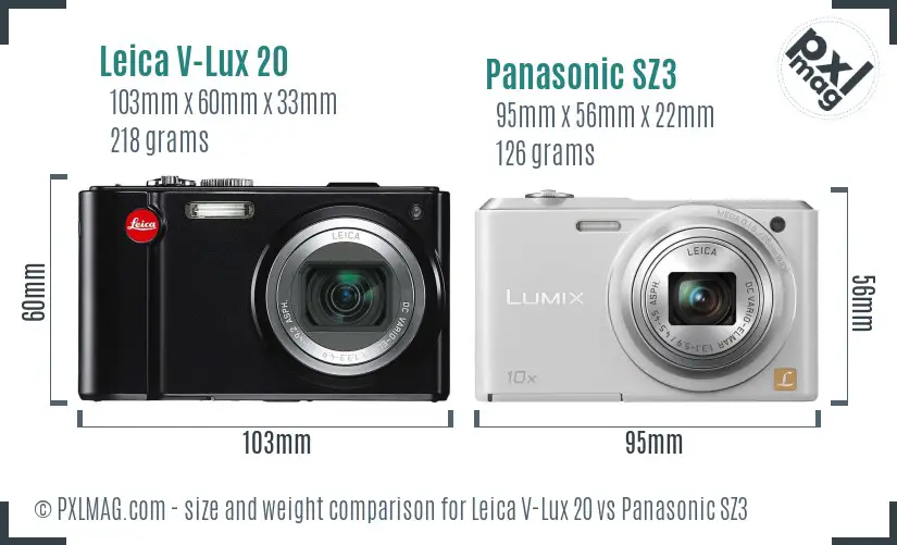 Leica V-Lux 20 vs Panasonic SZ3 size comparison