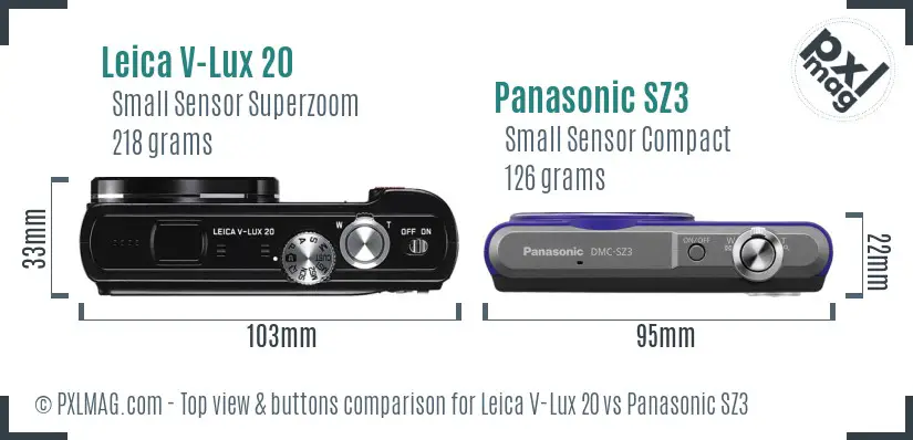 Leica V-Lux 20 vs Panasonic SZ3 top view buttons comparison