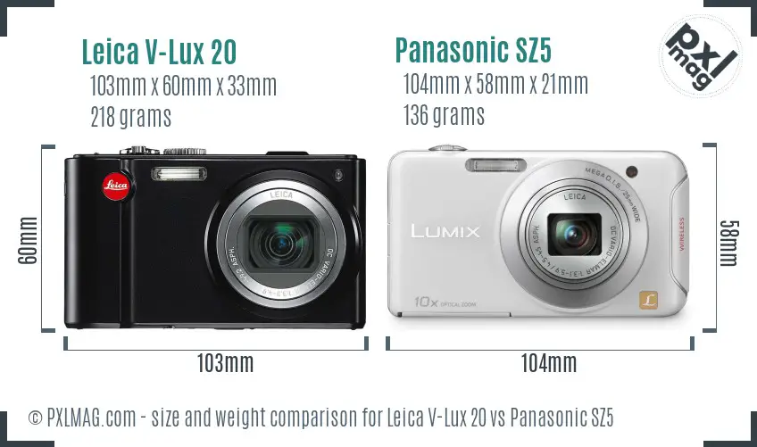 Leica V-Lux 20 vs Panasonic SZ5 size comparison Leica V-Lux 20 vs Panasonic SZ5 size comparison