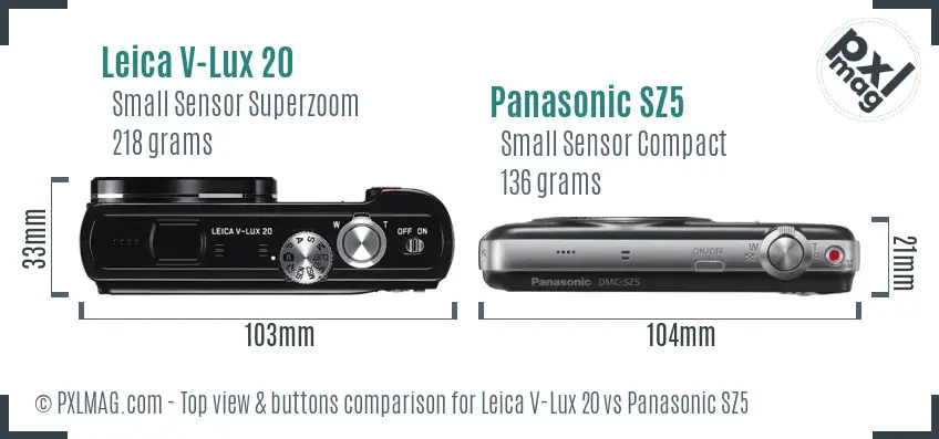 Leica V-Lux 20 vs Panasonic SZ5 top view buttons comparison Leica V-Lux 20 vs Panasonic SZ5 top view buttons comparison
