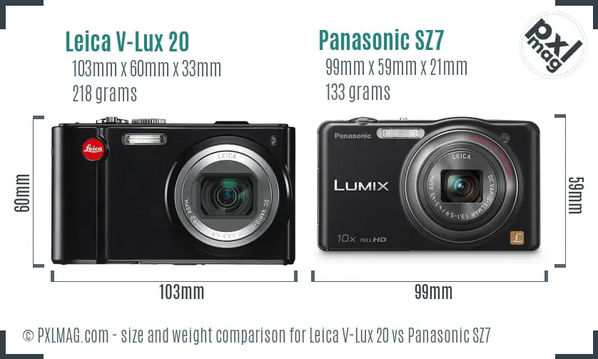 Leica V-Lux 20 vs Panasonic SZ7 size comparison